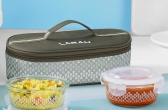 Larah Glassware Gracia Borosilicate Glass Lunchbox With Bag | 2Pc Round Container (400 Ml Each), Horizontal | Microwave & Dishwasher Safe, Leakproof | Tiffin For Office, School, College | Green