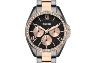 Timex Analog Watch For Woman With Black Round Dial & Two Tone Stainless Steel Bracelet Band Water Resistant Women’S Wrist Watches – Twel253Smu03