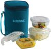 Borosil Teal Bag, 3 Pc (320 Ml X 2 + 240Ml X 1 ), Office Tiifin 3 Containers Glass Office Lunch Box(880 Ml)