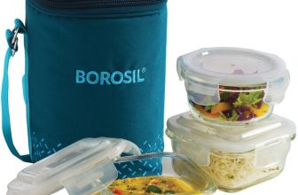Borosil Teal Bag, 3 Pc (320 Ml X 2 + 240Ml X 1 ), Office Tiifin 3 Containers Glass Office Lunch Box(880 Ml)