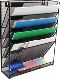 Nixby 5 Pocket Wall Mounted File Hanging Organizer Metal Mesh Office Home Folder Binder Holder Magazine Mail Rack + Hardware | 12.75 X 4.25 X 16 Inches | Black
