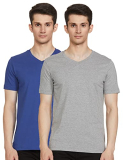 Amazon Brand – Symbol Men’S Cotton T Shirt | Round Neck | Half Sleeve | Plain | Combo Pack Of 2 – Regular Fit (Available In Plus Size) (Fox Blue & Mid Grey Melange_S)