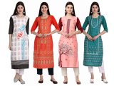 Sancom Women’S Crepe Straight Kurta (290-295-167-302_Multi_M) Multicolour