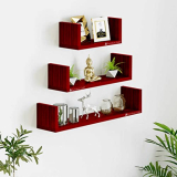 Furniture Cafe U Shaped Wall Shelf For Living Room Stylish Wooden Floating For Home Décor Storage Racks Organizer And Book Shelves For Study Room Hanging (Set Of 3, Mahogany Finish)