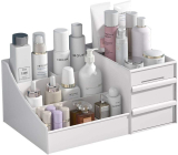 Dealdona Large Capacity Cosmetic Storage Box Makeup Drawer Organizer,Tabletop Vanity Box Sundries Cosmetics Box Modern Countertop Storage For Dressing Table Vanity Box(White)