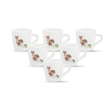 La Opala, Melody Collection, Opal Glass Cup Set Miranda 6 Pcs, Coral Charm, White