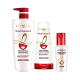 L’Oreal Paris Repairing Shampoo + Restoring Conditioner + Smoothening And Repairing Serum For Damaged And Weak Hair, With Pro-Keratin, Ceramide+Uv Filter, Total Repair 5, Bundle Pack