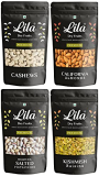 Lila Dry Fruits 100% Natural Premium Dried, Nutritious & Delicious Cashew, California Almonds, Pistachios And Raisins Pack Pouch 250Gms Each (1Kgs Total) | Premium Badam Giri , Kaju , Salted Pista & Kishmish | High In Fiber & Boost Immunity | Real Dry Fruits & Nuts Combo | Dry Fruits | Gluten Free