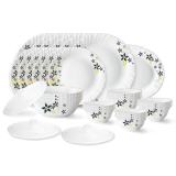 Larah By Borosil Viva Fluted Series Opalware Dinner Set | 31 Pieces For Family Of 6 | Microwave & Dishwasher Safe | Bone-Ash Free | Crockery Set For Dining & Gifting | Plates & Bowls | White