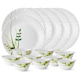 Larah By Borosil Glass Green Herbsthali Set (White) – 18 Pieces