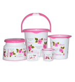 Cello Blossom 5 Piece Plastic Bath Set, Small, Pink