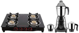 Butterfly Smart Glass 4 Burner Gas Stove, Black, Manual & Butterfly Jet Elite 750-Watt Mixer Grinder With 3 Jars (Grey)