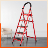 Bathla Everest 5 Step Steel Ladder With Safety Hand Grip | Durable & Anti-Skid | Lightweight & Foldable For Home & Office Use | 2 Year Manufacturer Warranty (Red)