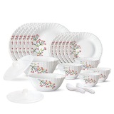Larah By Borosil Red Bud Silk Series Opalware Dinner Set | 35 Pieces For Family Of 6 | Microwave & Dishwasher Safe | Bone-Ash Free | Crockery Set For Dining & Gifting | Plates & Bowls | White,Floral