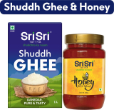 Sri Sri Tattva Essentials Combo(Shuddh Ghee – Danedar, Pure & Tasty – 1L, Honey – 100% Natural & Pure – 500G)