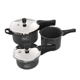 Pigeon Aluminium Hard Anodised Induction Base Pressure Cooker Outer Lid Combo With Common Lid (2L, 3L, 5 L, Black)