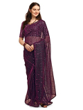 Amrutam Fab Women’S Embellished Net Pink Saree With Unstitched Sequences Velvet Blouse Piece