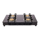 Wonderchef Glory 4 Burner Glass Cooktop, Black 8Mm Toughened Glass With 2 Years Warranty, Ergonomic Knobs, Stainless Steel Drip Tray, Manual Ignition Gas Stove