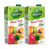 B Natural Mixed Fruit, Goodness Of Fiber, Rich In Vitamin C & E, Made With 100% Indian Fruit And 0% Concentrate, 1 Litre (Pack Of 2)
