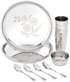 Amazon Brand – Solimo Stainless Steel Dinnerware Set, 16 Pieces, Solid