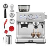 Agaro Supreme Espresso Coffee Maker With Grinder, 20 Bars Semi Automatic, Dual Heating System, Steam Wand And Adjustable Milk Frothing, All In One Espresso, Cappuccino, Steam Espresso Maker