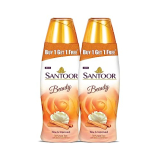 Santoor Beauty Perfumed Talc With Sandalwood Extracts| Sandal, Rose, Musk & Geranium Mint Fragrance| Absorbs Excess Moisture| Dermatologically Tested| For All Skin Types (150G, Pack Of 2)