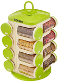 Amazon Brand – Solimo Revolving Plastic Spice Rack Set (16 Pieces, Silver)