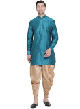 Vastramay Men’S Turquoise Cotton Silk Blend Kurta And Dhoti Pant Set – (Vasmuk001Tqncdrg) For Size – 40