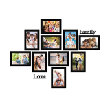 Amazon Brand – Solimo Synthetic Black Photo Frames Set Of 10 With Two Plaque ” Family” & “Love”
