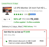 LG IPS Monitor 24 inch Full HD LED Backlit Monitor at ₹8,499₹7,649 For SBI Credit Card