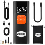 Woscher I6 Dual-Power Corded & Cordless Tyre Inflator | Wireless | 150 Psi | Digital Display | Dual Use Battery & 12V Car Port | For Cars, Bikes, Bicycles & More