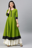New Dhyana Enterprise Women Printed Anarkali Kurta(Green)