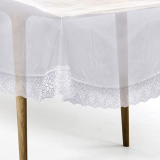 Bathla Matworks Argento Plastic Table Cover For Dining Table With Silver Lace – Rectangular – (60″ X 108″)| Plain