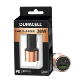 Duracell 38W Fast Car Charger Adapter With Dual Output. Quick Charge, Type C Pd 20W & Qualcomm Certified 3.0 Compatible For Iphone, All Smartphones, Tablets & More (Copper & Black)