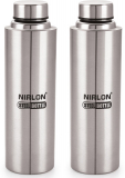 Nirlon Stainless Steel Water Bottle/Refrigerator Bottle, Single Wall, Leakproof 2 Pc 1000 Ml Bottle(Pack Of 2, Silver, Steel)