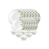 La Opala Novo Collection Opal Glass Crockery | For Family Of 6 | Dinner Set 18 Pcs Lush Greens | Plates & Bowls For Dining | Microwave Safe | 100% Vegetarian | Extra Strong | Light & White