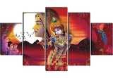 Saf Set Of 5 Radha Krishna Religious Modern Art Home Decorative Wall Painting 30 Inch X 18 Inch Sanfpnls32228