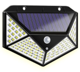 Glun® Solar Rechargeable Screen Wall Light Outdoor 100 Leds Motion Sensor Light With Solar Panel With Ip65 Protection, Waterproof With Wide Angle Lighting