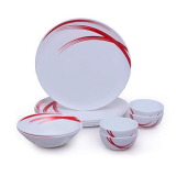 Larah By Borosil – Moon Series, Red Stella 10 Pieces Opalware Dinner Set, White