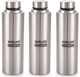 Nirlon Stainless Steel Water Bottle/Refrigerator Bottle, Single Wall, Leakproof 3 Pc 1000 Ml Bottle(Pack Of 3, Silver, Steel)