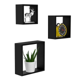 Home Sparkle Wall Mounted Floating Shelves 3 Set Decorative Cube Shelves Rack Ideal For Decoration In Living Room Bedroom & Wall Floating Bookshelf (Black)