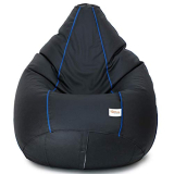 Sattva Classy.Elegant.Stylish Faux Leather Classic 3Xl Bean Bag Filled With Beans (Colour Black With Royal Blue Piping)