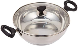 Crystal Stainless Steel Induction Bottom Kadhai With Glass Lid, 250 Mm, Standard, Multicolor