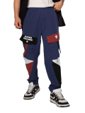 The Souled Store Official Captain America: Super Soldier Men And Boys Drawstringed Blue Baggy Fit Cargo Joggers
