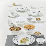 Larah By Borosil Luna Silk Series Opalware 35 Pieces Dinner Set, Opal Glass Dinner Plates & Bowls, Crockery Set For Dining (White)