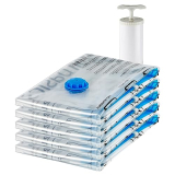 Amazon Basics Vacuum Compression Storage Bags With Hand Pump – Large, 5-Pack, Plastic