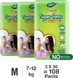 Dabur Baby Super Pants | Diaper Infused With Aloe Vera, Shea Butter & Vitamin E | Insta-Absorb Technology – M(108 Pieces)
