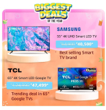 BIGGEST DEALS OF THE YEAR 📺 TVs🌟 Samsung 55in 4K UHD Smart LED TV⚡️ ₹40,500– Best selling smart TV brand👉 🌟 TCL 65in 4K Smart LED Google TV⚡️ ₹47,499– Trending deal in 65in Google TVs👉 🎉 Smart TVs from Top Brands  ⚡️  Up to 60% Off– Big Savings for Everyone👉