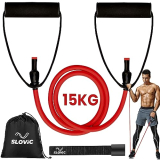 Resistance Tube By Slovic (1 Year Warranty) With 30+ Exercise E-Guide & Foam Handle, Suitable For Home And Gym For Men And Women, Multipurpose Resistance Tube Band (Red = 15Kg)