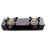 Pigeon Aster Gas Stove 2 Burner With High Powered Brass Burner, Gas Cooktop With Glass Top And Powder Coated Body, Black, Standard (14266)